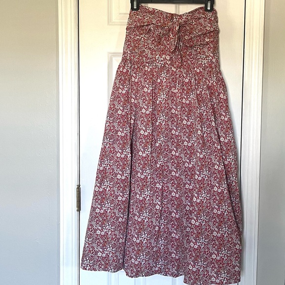 J.CREW•Liberty red floral cherry garbo tie front strapless cotton dress 8 EUC - Picture 6 of 8
